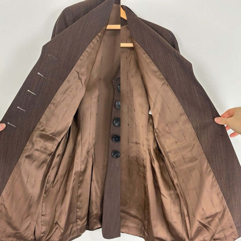 Vintage Escada Wool Linen Blend Lightweight Brown Pantsuit - Picture 6 of 8